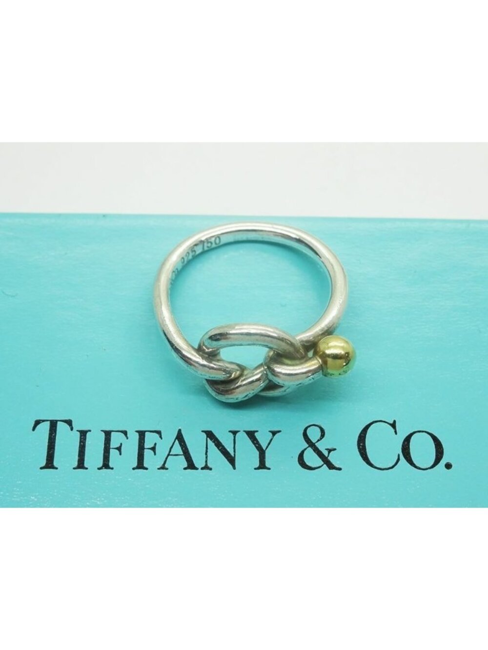 Tiffany & Co Love Knot 18k Gold & Sterling Silver Ring Size 4.5